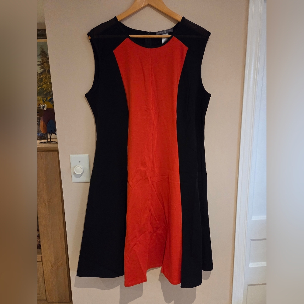 Black and Red Colourblock Midi Dress